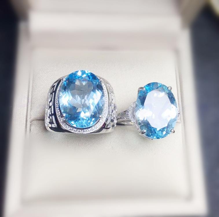 

Couple rings Natural real sky blue topaz oval big lovers ring 11ct*1pc 8.8ct*1pc gemstone 925 sterling silver T291106
