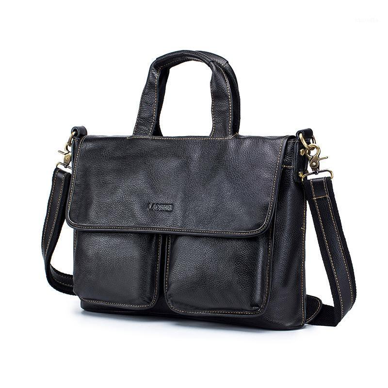 

High-End Leather Bag Business Men's Bag Handbag Men Leather Computer male Casual Briefcase1, Black