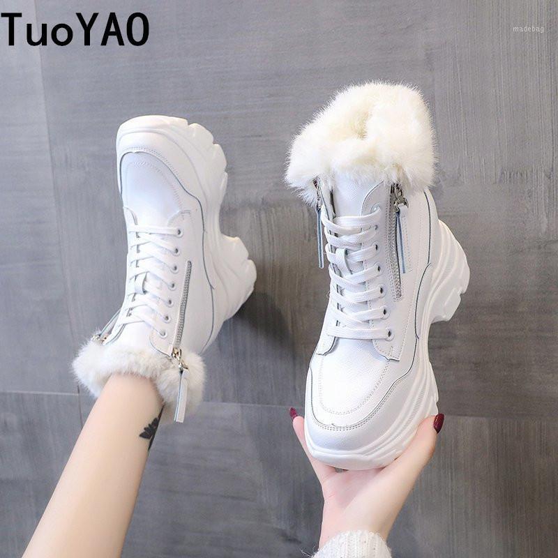 

Winter Platform Snow Boots For Women Ankle Boots Keep Warm Plush Snow Women's Chunky Faux Fur Shoes High Wedge Heels 7cm1, Black