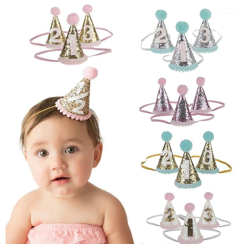 

1pcs Cute 1/2/3 Birthday Party Hats Dot With Hairball Cap Baby Shower Birthday Party Photo Props Children Decor1