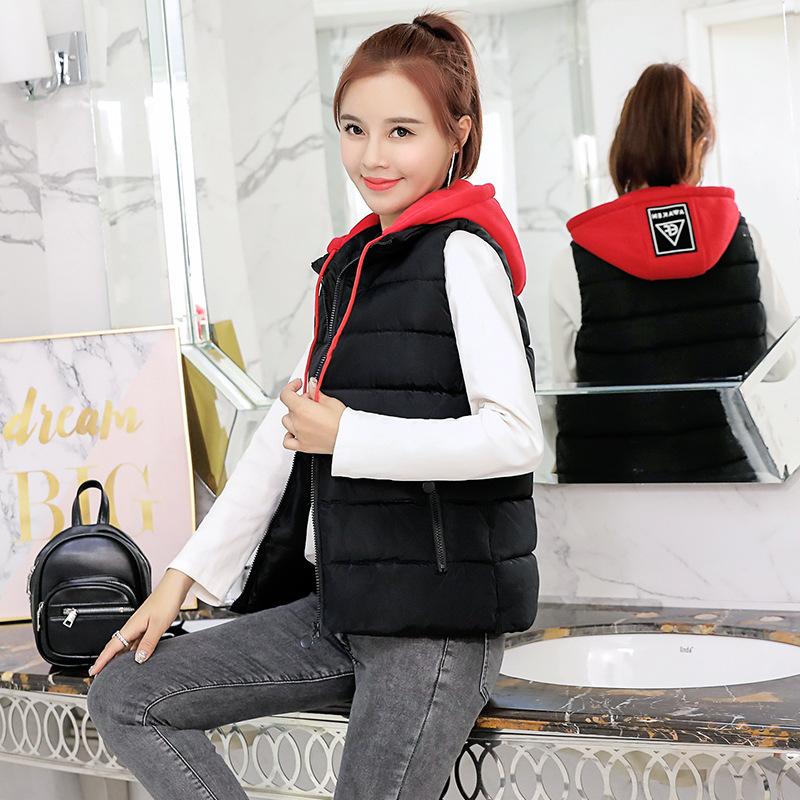

New 2020 autumn winter stand collar vests women hooded waistcoat plus size, Black