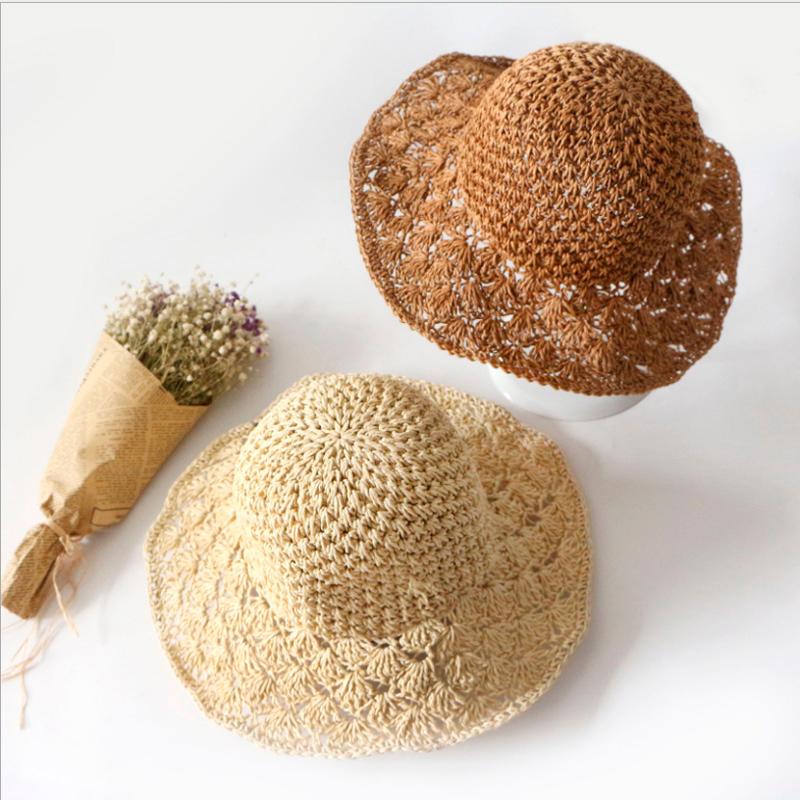 

Wide Brim Hats Women Fashion Summer Handmade Foldable Strawhat Sun Hat Large Along Vintage Crochet Straw Braid Sun-shading, Khaki
