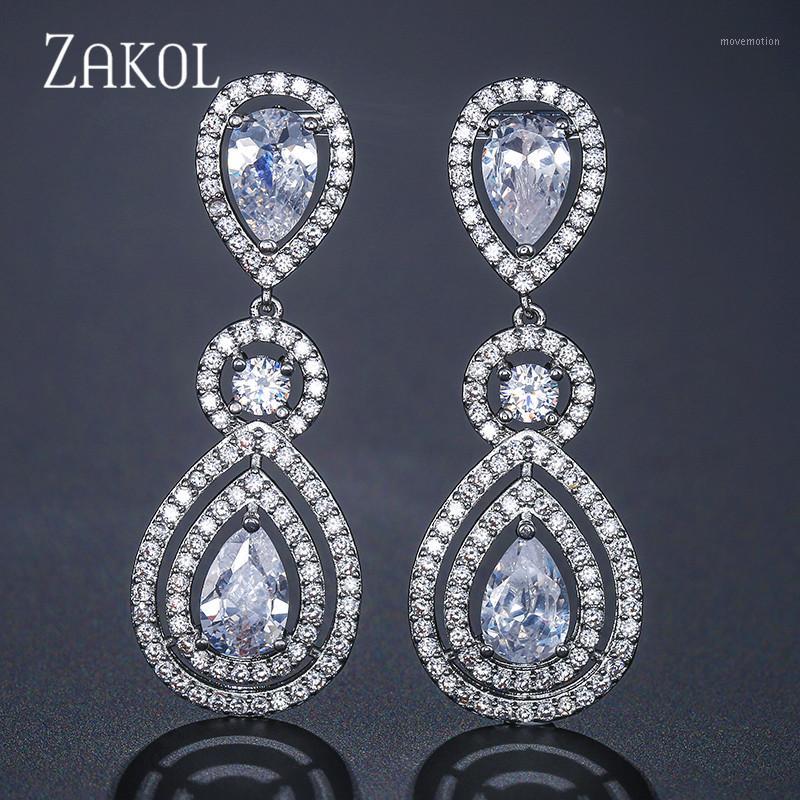 

ZAKOL Luxury Water Drop Pear Cubic Zircon Micro Pave Big Drop Earrings for Elegant Women Bridal Wedding Jewelry Dress FSEP21151