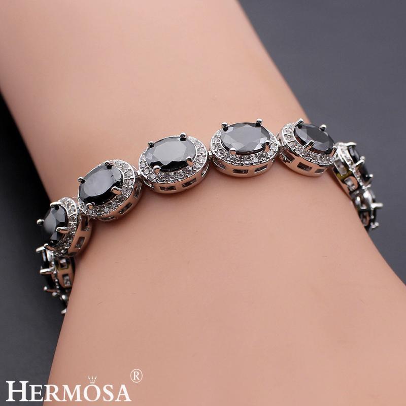 

Hermosa Jewelry Advanced Unique Fashion Onyx Silver Color Bracelets 7 inch BK008