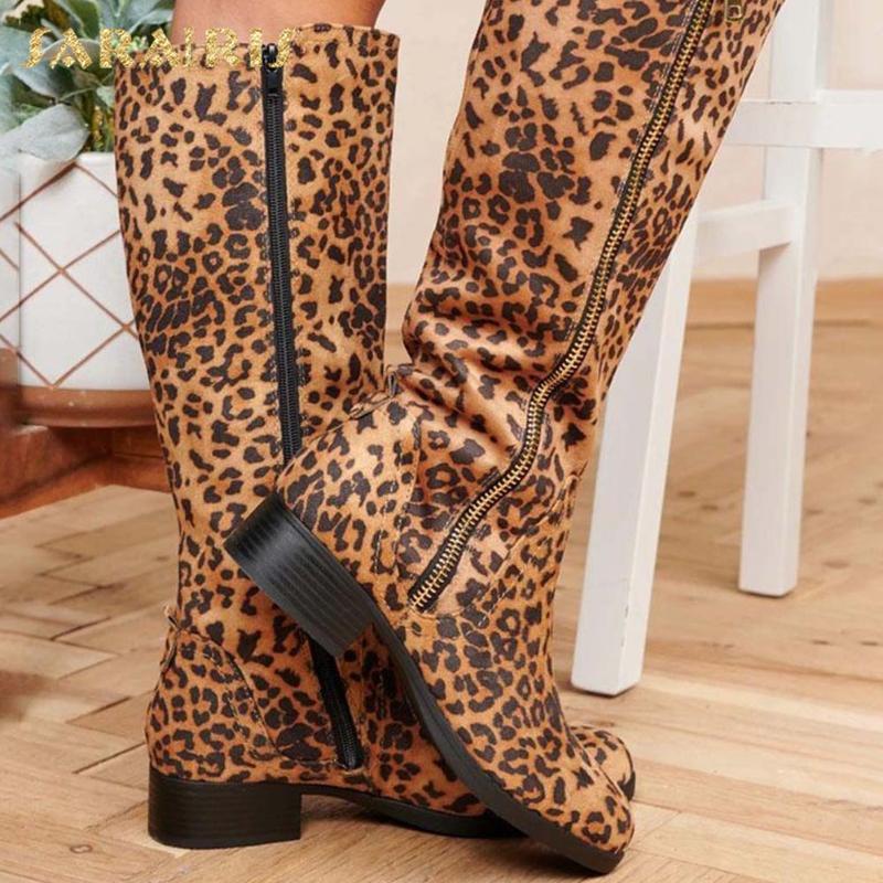 

Sarairis Hot Sale 2021 Mature Leopard Daily Shoes Ladies Boots Female Zipper Thick Heels Mature Knee High Boot Woman Shoes, Gray
