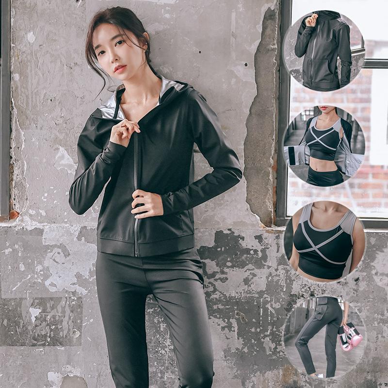 

4PCS/Set Women' Sportswear Ftness Running Sets Hoodie Pants Bra Four-Piece Suit
