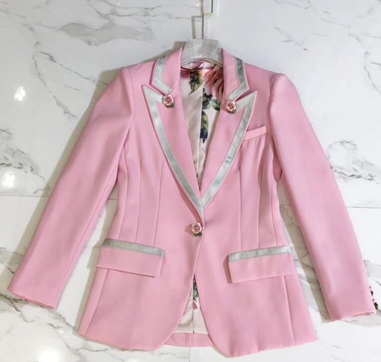 

Autumn Winter Blazers Elegant Basic Jacket Slim Fit Casual Fashion Coat Long Sleeve Flower Blazer Mujer 2020, Pink