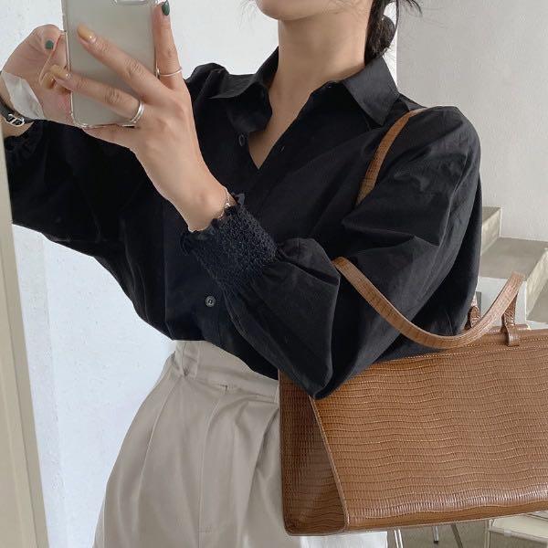 

Fancy Girl Lantern Sleeve Ruffles Black White Blouse Women Shirt Autumn Top Chemise Femme Blusa Mujer Camisa