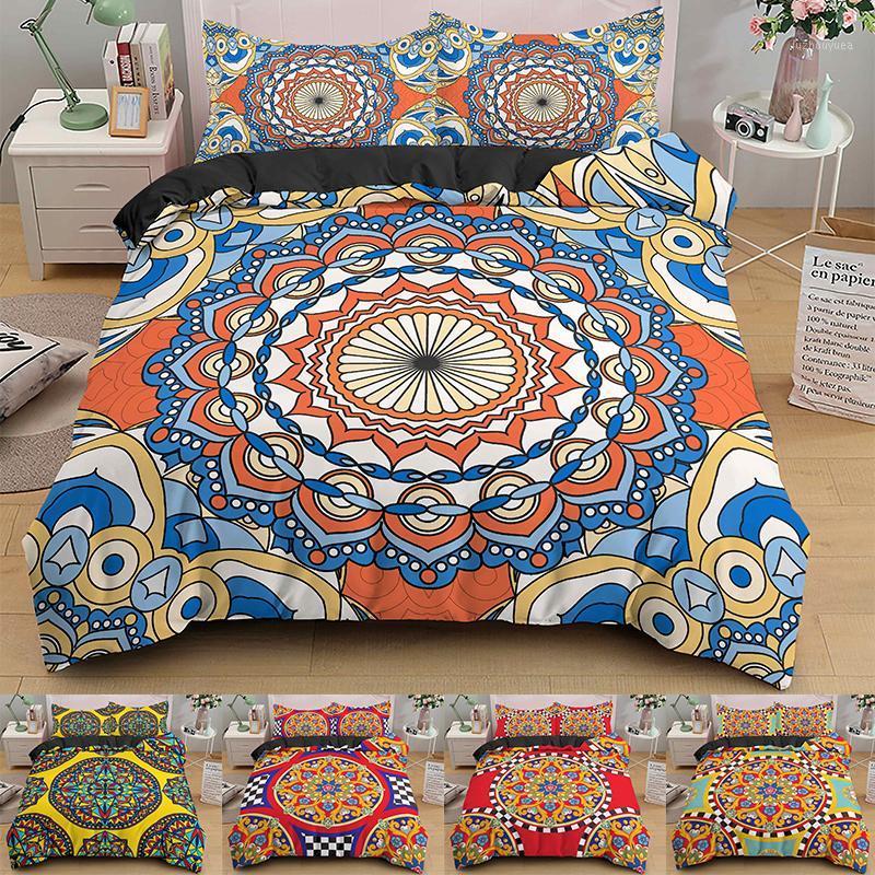 

Mandala Printing Duvet Cover Set Microfiber Fabric Comforter Cover & 1/2 Piece Pillow Shams Set 14 Size Single Double1, H1607