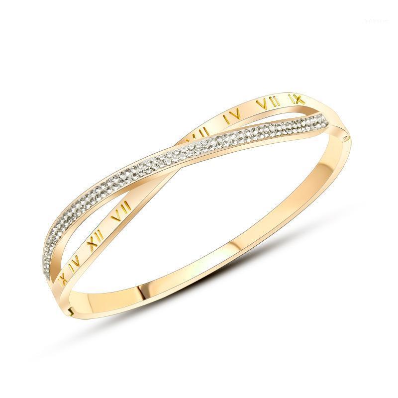 

2020 Hot Sale Gold Color Stainless Steel Twist Bracelets For Men and Women Luxury Jewelry Designs Roman Number Bangles Pulseira1