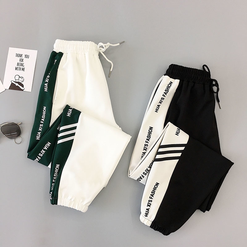 

Patchwork Hip Hop Cargo Women Fashion Casual Harem Spring Unisex Sport BF Harajuku Women's Sports Pants 201102, White