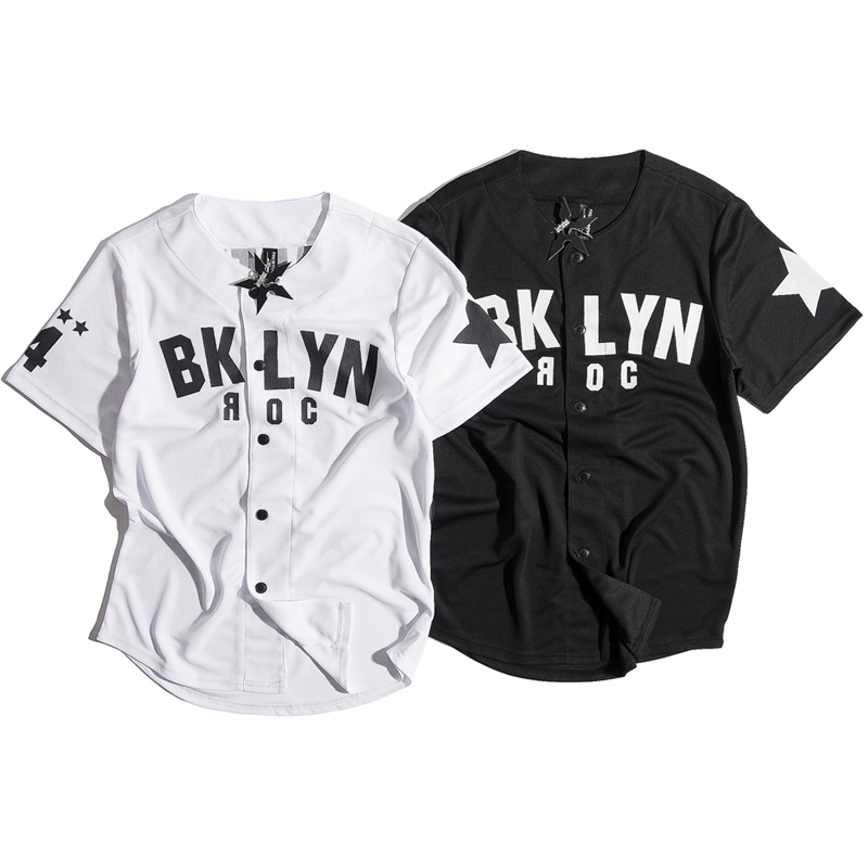 

Baseball Brooklyn BYLYN Black White Jersey Hip Hop Button Short Sleeve Sport Streetwear T-Shirt Men Y200824, White;black