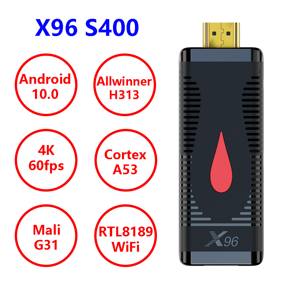 

X96 S400 Android 10.0 Smart TV Box 4K Allwinner H313 Quad Core 2.4G RTL8189 WiFi Set TopBox Media Player LPDDR 32bit TVStick