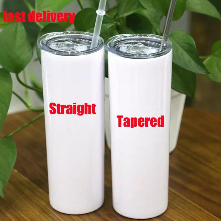 

20oz tapered and straight mug sublimation tumbler stainless steel blank tall cylinder water bottle with plastic straw lids, White