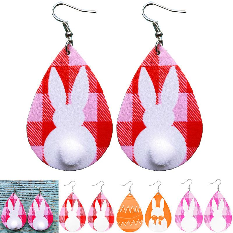 

Dangle & Chandelier Easter Printed Plaid Leather Drop Earrings Tail Hair Ball Creative Cute Ear Jewelry Gift
