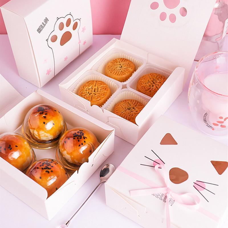 

10pcs/lot 14x14x5cm wedding candy Cute cat egg yolk mung bean cake box nougat cake snowflake pineapple crisp pound box1