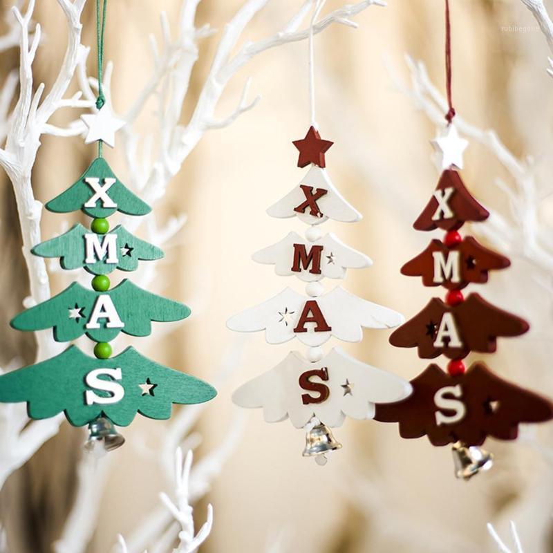 

Vintage Christmas Tree Alphabet Bell Wooden Pendants Ornaments DIY Wood Crafts Xmas Tree Ornaments Christmas Party Decorations1