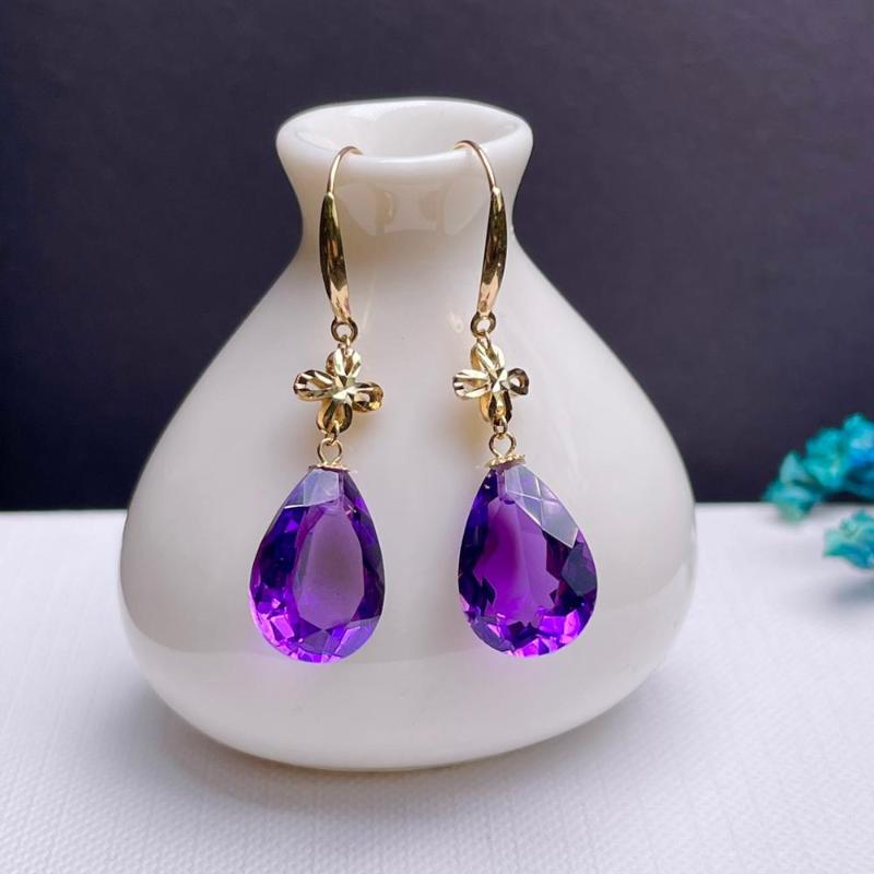 

shilovem 18K yellow Gold Piezoelectric Amethyst stud earrings fine Jewelry trendy engagement gift new plant women myme0913823z