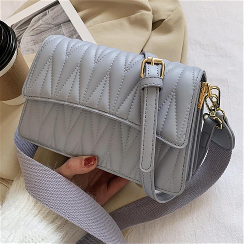 

Female Thread Square Bag for Women Luxury PU Wide Strap Shoulder Bags Classic Lady High-quality Crossbody Handbag Sac Femme 2021, Black