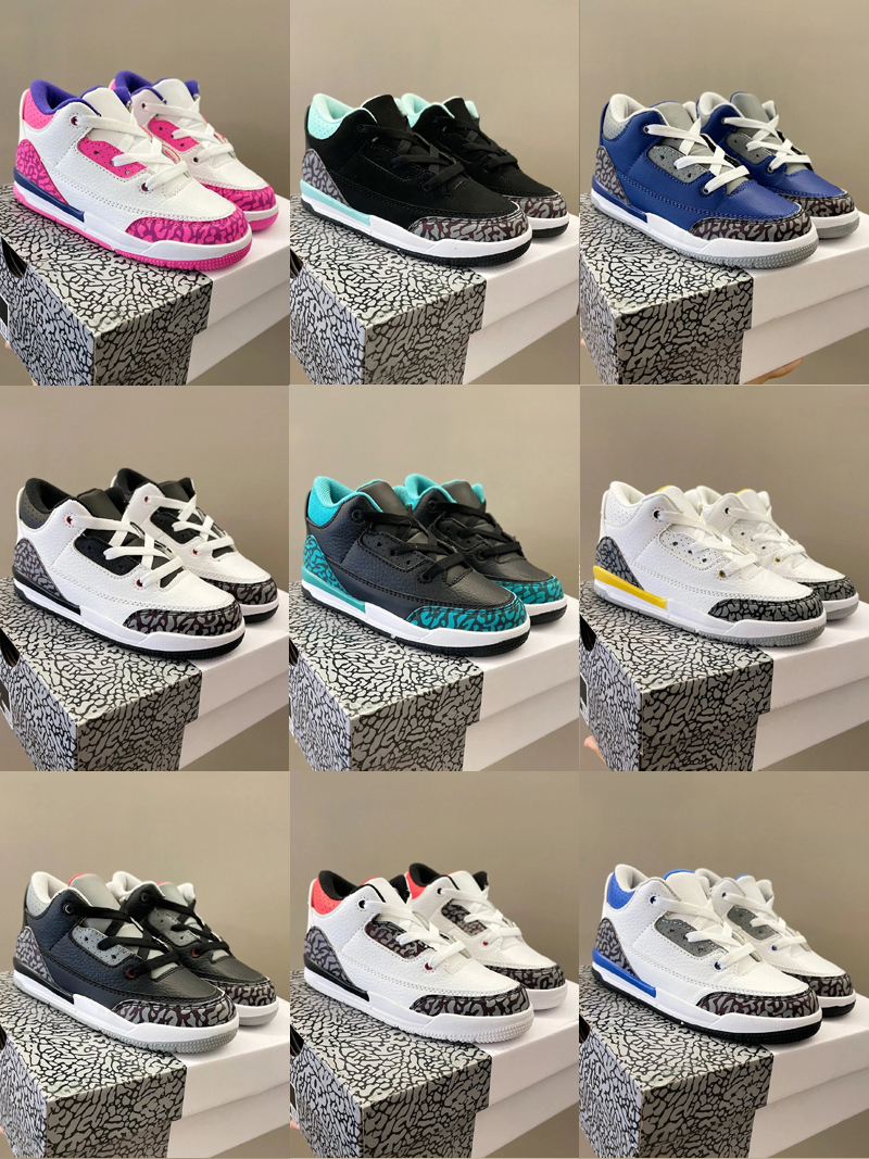 

2022 Baby Kids 3 Jumpman Basketball Shoes 3s Top Quality Rust Pink Racer Blue UNC Midnight Navy Black Cement Cool Girls Children Trainers Sneakers Size 28-35, As photo 8
