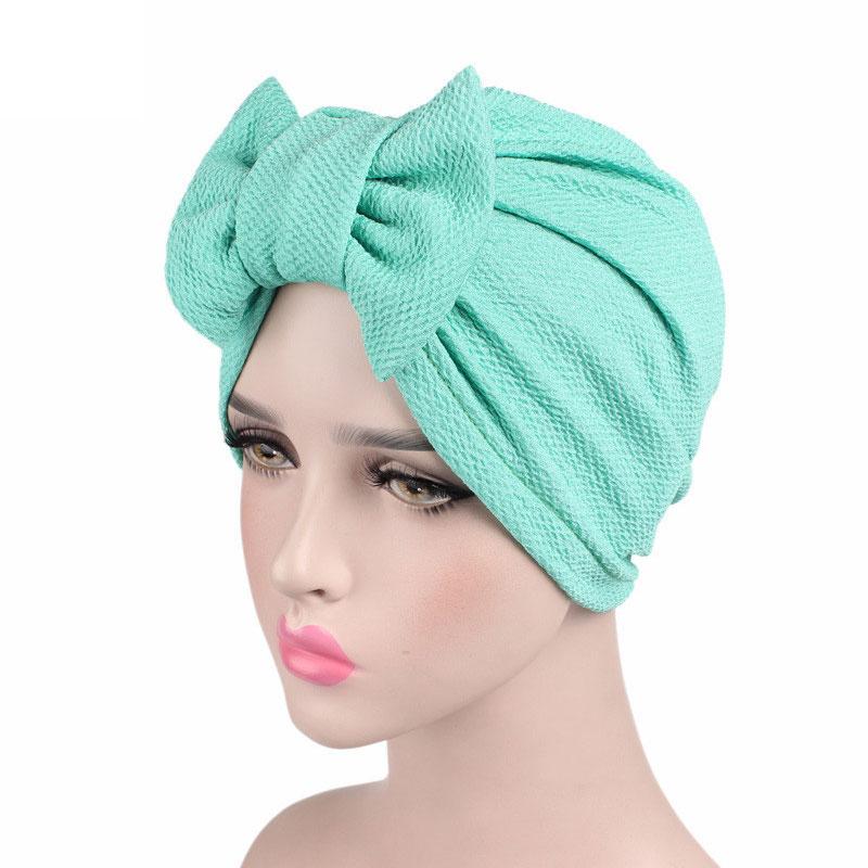 

Muslim Solid Bonnet Womens Big Bowknot Stretch Hijab Turban Hat Scarf Headwear Cap Head Wrap Chemo Beanies Bows Hair Accessories, Black