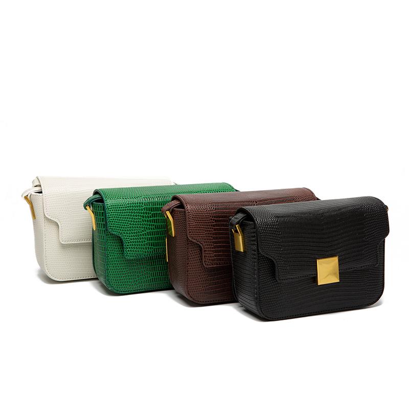 

Womens Tofu Shoulder Bag Fashion Ladies Green PU Square Underarm Bags 2021 New Casual Beige Lizard Pattern Messenger Bag Woman