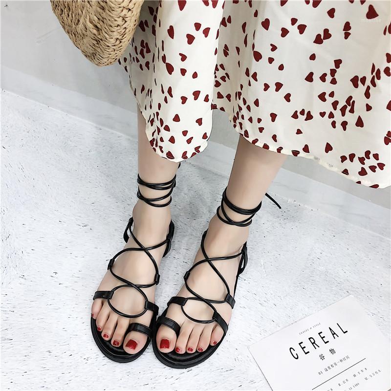 

Rome Sandals Fairy Style Ins Fashion New Girl's All-Match Flat Cross Strap Beach Shoes Sandalias De Verano Para Mujer1, Black