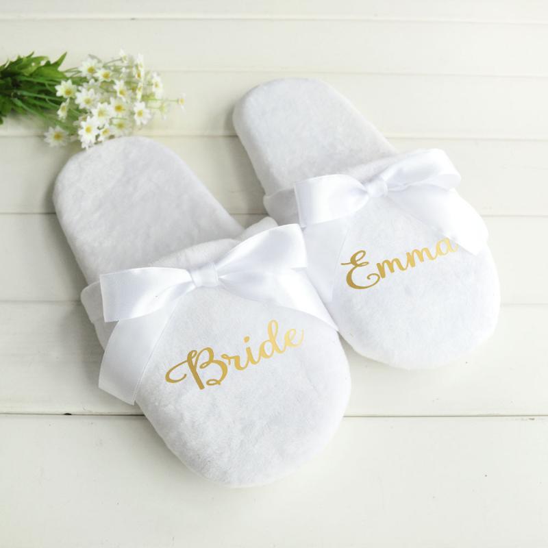 

Personalized Wedding Slippers With Lace Bride Slippers Bridesmaid Gifts Custom Print Shoes Bachelorette Party Favors