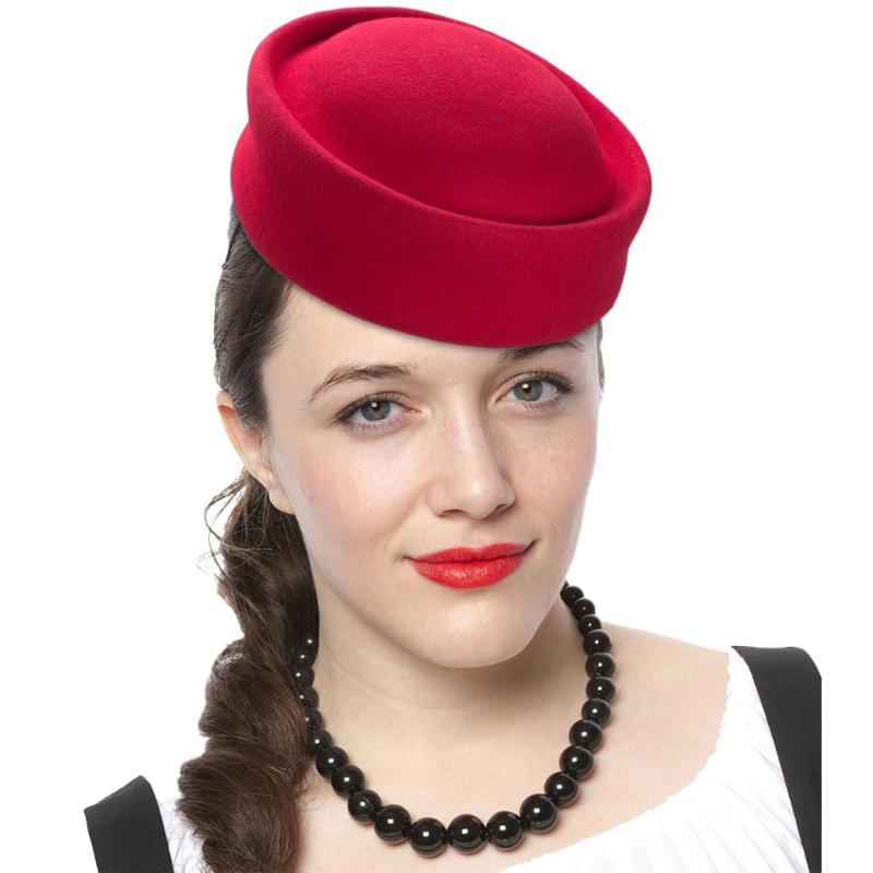 

New Solid Winter Women Pillbox hats Female Wool Hats for Wedding Party Fedora B028, Red