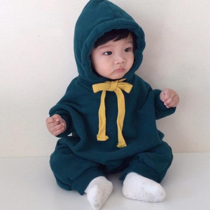 

2021 New Winter Baby Boys and Girls Warm Cotton Fashion Long Sleeve Rompers 0-24m Infant Kids Thick Fleece Hooded Jumpsuits 72hu, 7858 green