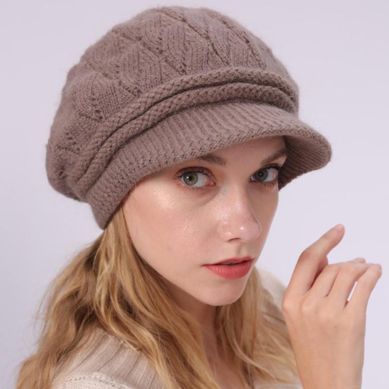 

Unisex Women's European American Winter Plush Solid Beret Fashion Braided Autumn Winter Warm Beanie Knit Crochet Cap, Purple