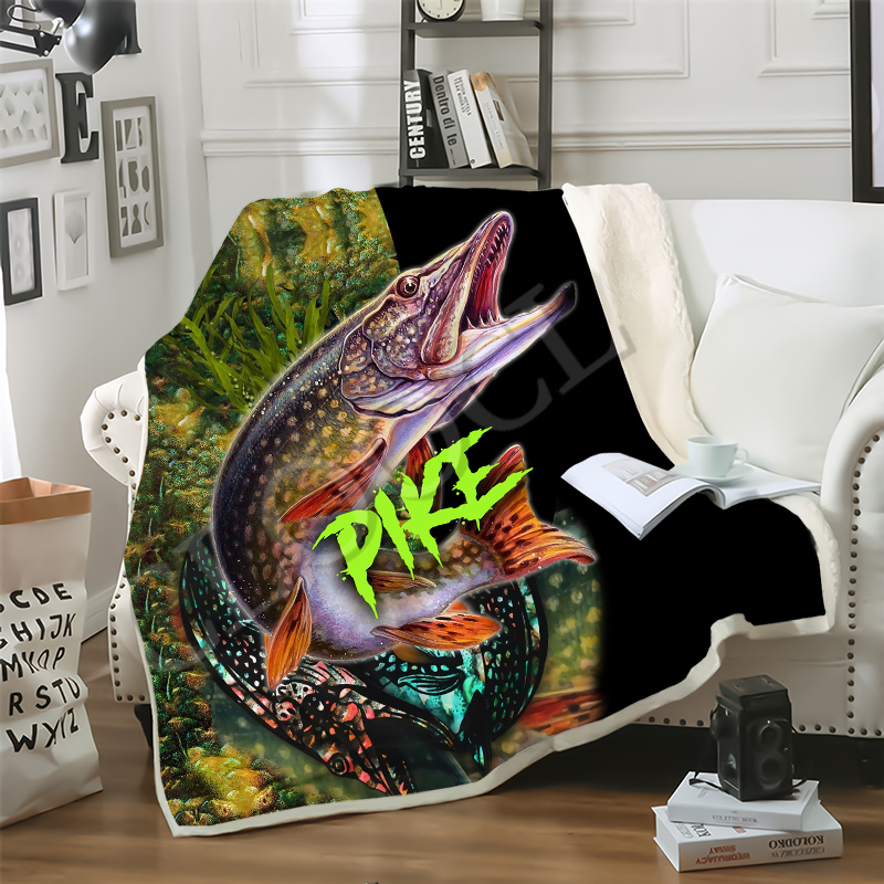 

CLOOCL Blankets Animal Pike Fishing 3D Print Harajuku Sofa Travel Throw Blanket Teens Plush Quilt