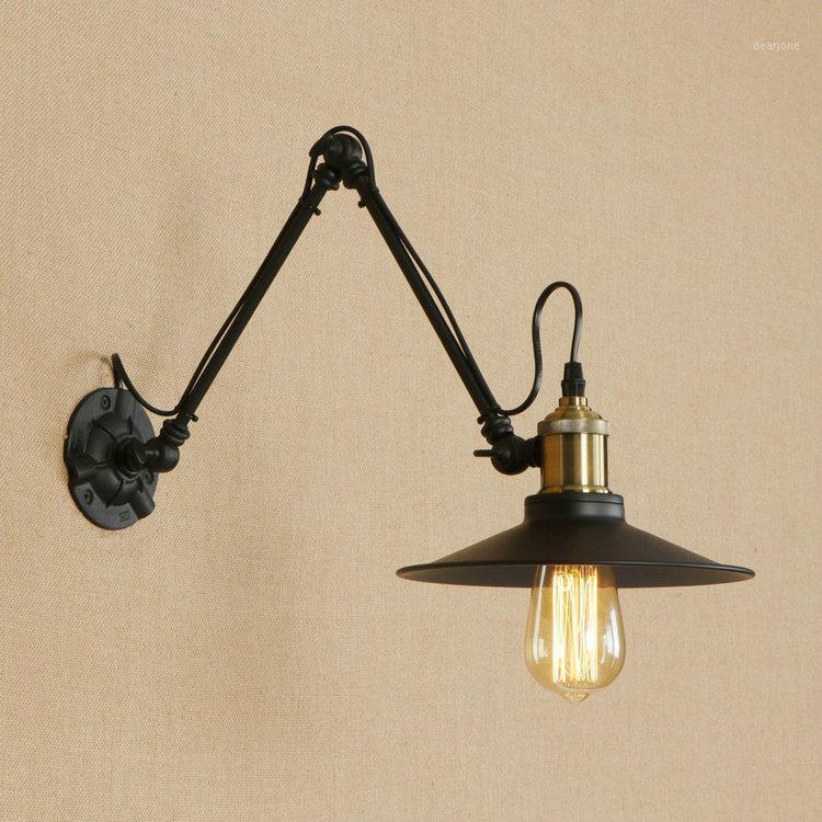 

New Vintage industrial style loft creative minimalist long arm wall lamp adjustable Handle Metal Rustic Light Sconce Fixtures1