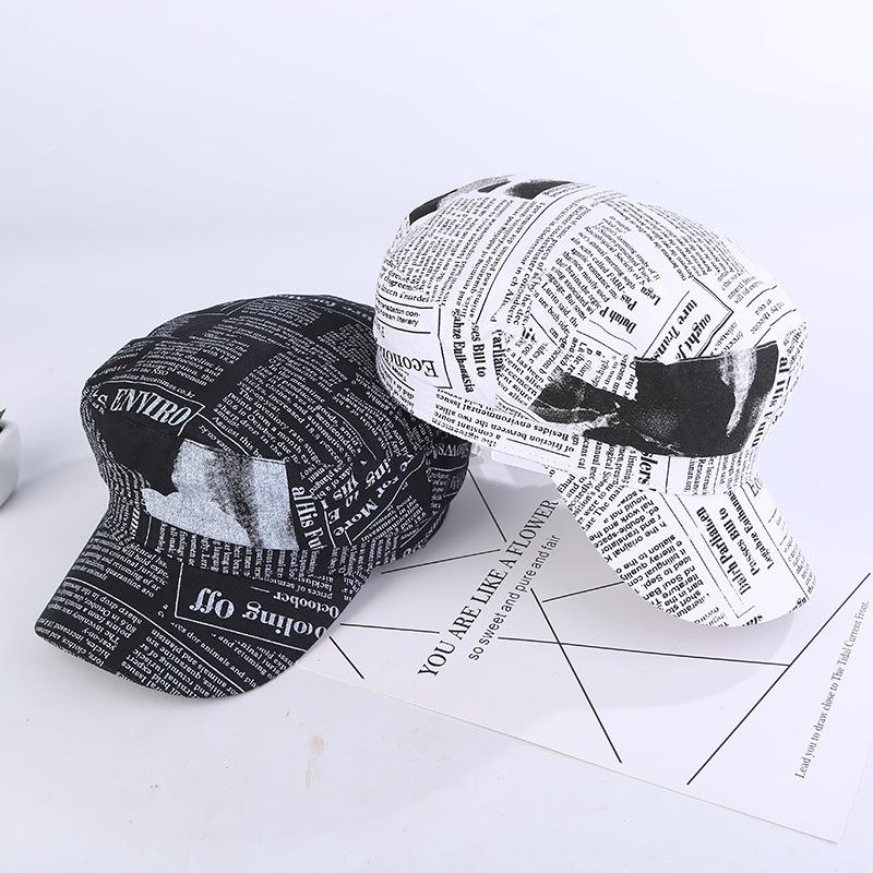 

cotton letter printing Hat Autumn Sailor Hat For Women flat top Female travel cadet Captain Cap Berets 03, White
