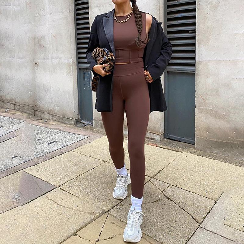 

Custom Logo Female Sport Bra Suit Women 2 Piece Fitness Clothing Workout Seamless Yoga Wear Set, Coffee