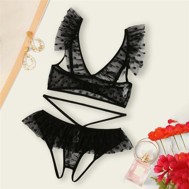 

Women Lingerie Bra Set Plus Size Lace Lingerie Bra+Thong Sexy Underwear Set Black Lace Sleepwear bielizna damska komplety J801