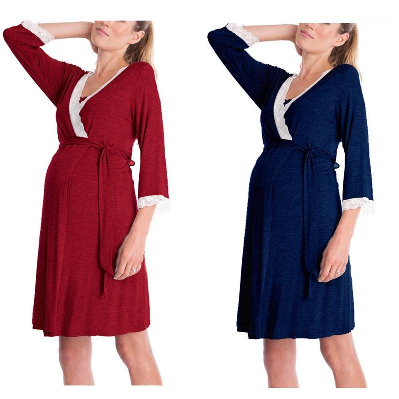 

Women Dress for Pregnant Women Mother Lace Pregnant Long Sleeve Nursing Baby for Maternity Pajamas Dress1, Red