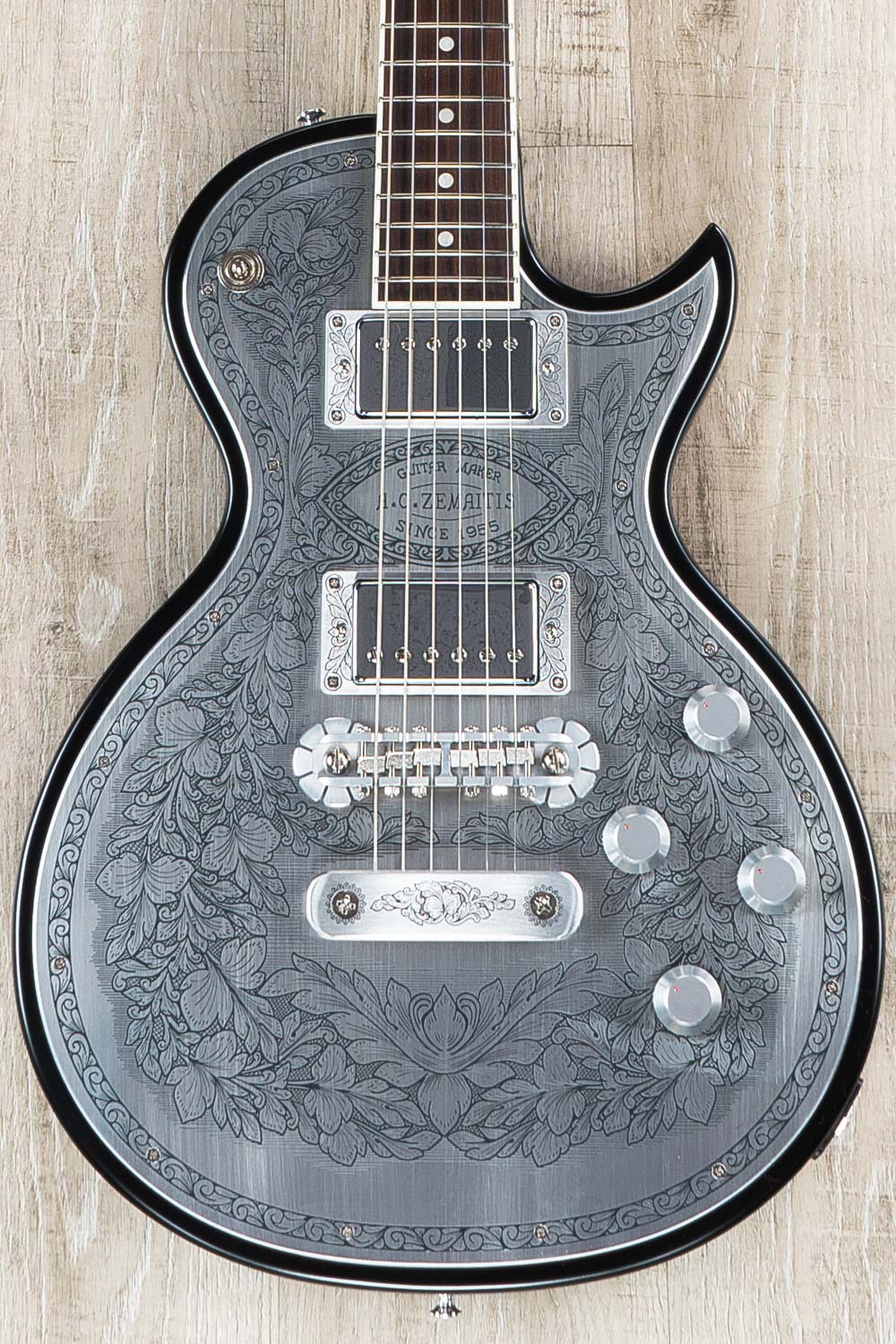 

Super Rare A C ZE Casimere MFP22 Metal Front Black Electric Guitar Flower Top
