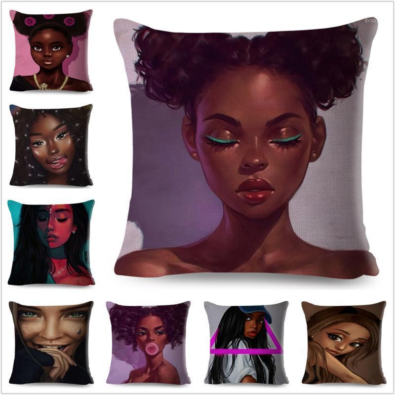 

Colorful Cartoon Africa Beautiful Girl Face Pillow Case Linen Decor Cushion Cover for Sofa Car Home Pillowcase Cushions Covers1, 13