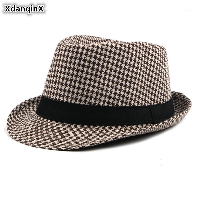 

XdanqinX 2020 New Middle-aged Men's Fedoras British Fashion Jazz Hat Plaid Decoration Brands Hats For Gentleman Men Dad's Cap1, Color 2