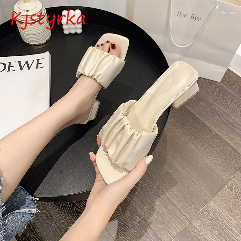 

Kjstyrka 2020 Summer Fashion High Heels Sandals Women Sandals Leather Sexy Sandal Outdoor Slippers Women Shoe Slides1, Army green