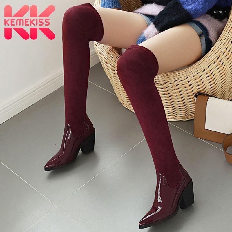 

KemeKiss 4 Color Size 31-46 Women Sexy Over The Knee Boots High Quality Winter Slip On Pointed Toe Long Boots Office Ladies1, Ivory