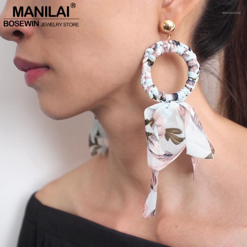 

MANILAI Bohemia Ribbon Weaving Circular Dangle Earrings Fashion Bowknot Charm Statement Earrings Woman Temperament Jewelry1