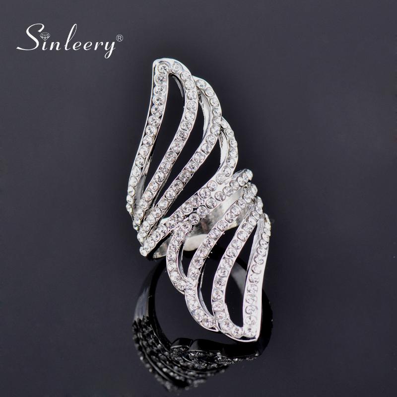 

SINLEERY Fashion Silver Color Angel Ring With Cubic Zirconia for Women Jewelry Party Cocktail Ring Size 7 8 9 JZ181 SSI