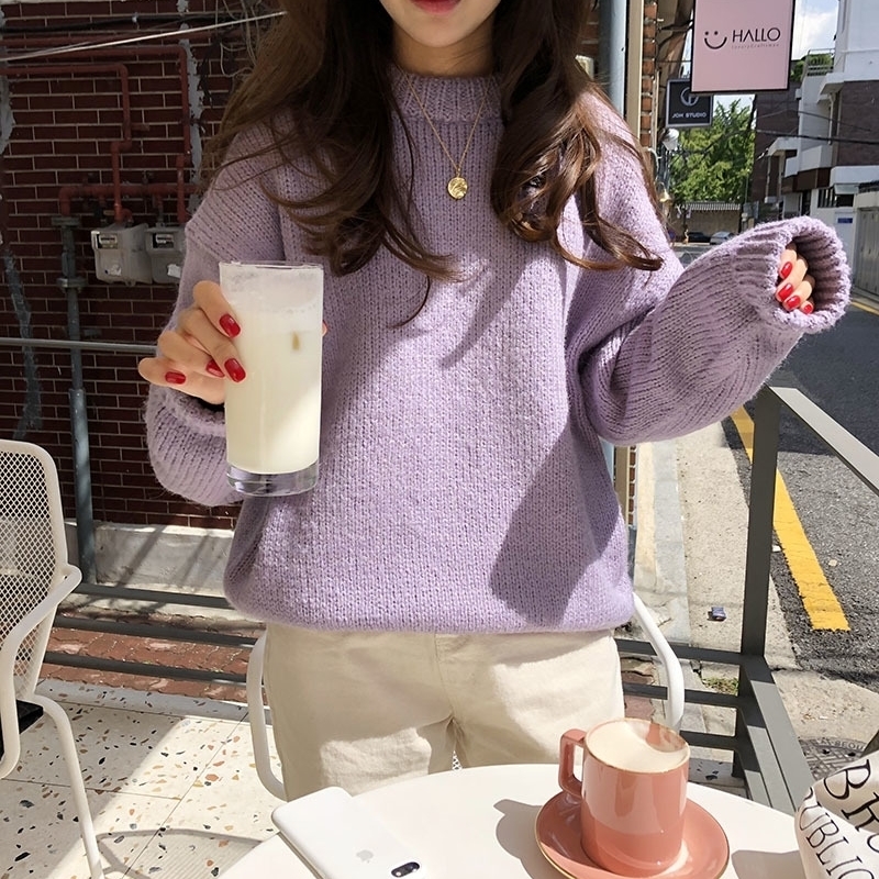 

New blue Winter Sweater Women Pullover Girls Tops Vintage Purple Autumn Elegant Female Knitted Outerwear Warm Sweater Oversize 201123