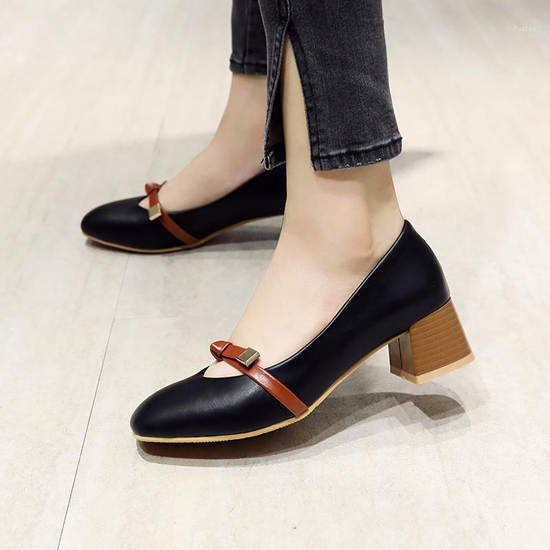 

Plus Size 34-46 Women Dress Shoes Medium Heels Woman Shoes Square Toe Pumps Casual Low-heeled Boat Ladies Zapatos Mujer1, Beige