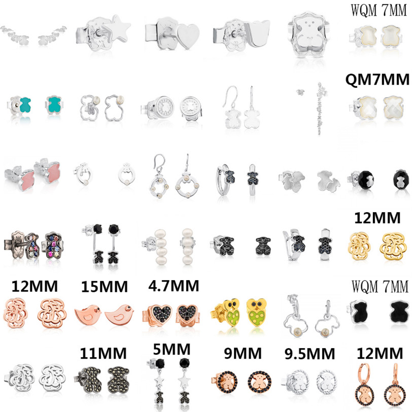 

100% 925 Sterling Silver Bear Stud Earrings Classic Pierced Stud Earrings Jewelry Manufacturers Wholesale Free Shipping2, Golden;silver