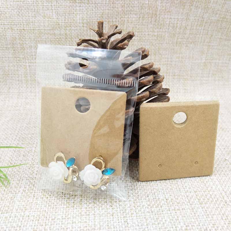 

Gift Wrap 2021 Cardboard Kraft/white Square Shape 5*5cm Stud Earring Display Packing Card Products Show 100pcs +100 Plastic Bag