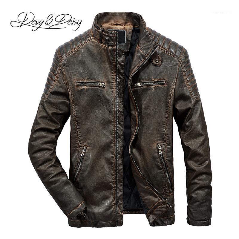 

DAVYDAISY New Arrival Mens Leather Jacket Retro Motorcycle Fashion PU Jackets Male Autumn Winter Warm Thick Coat 3XL DCT-2941, Black