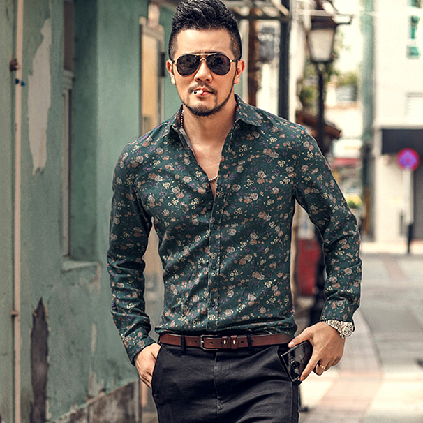 

2021 The New New Fashion Autumn Flower Printed Personality Thin Sleeve Long Male Shirt S5001, S5002, S5005 3jvn, Drak purple s5002